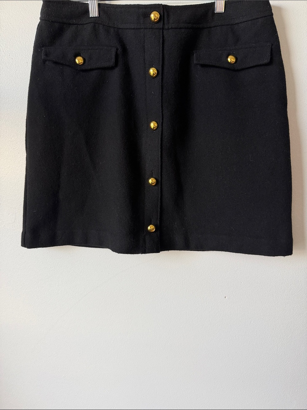 LOFT Black Mini Skirt with Gold Button Trim 12